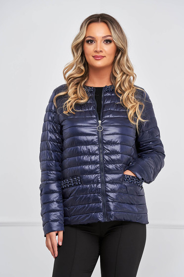 Jackets, Darkblue jacket from slicker tented with pockets with pearls - StarShinerS.com