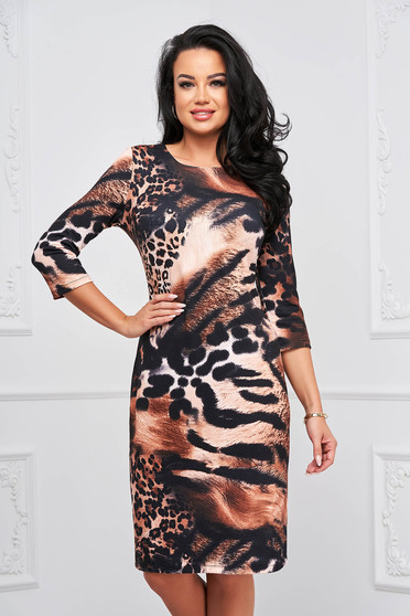 - StarShinerS dress from soft fabric knitted pencil with rounded cleavage