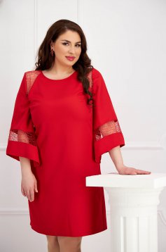 - StarShinerS elastic cloth short cut straight with bell sleeve red dress