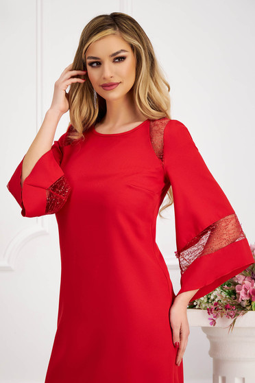 Lace dresses, - StarShinerS elastic cloth short cut straight with bell sleeve red dress - StarShinerS.com