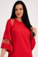 Red Short Elastic Fabric Dress with Straight Cut and Bell Sleeves - StarShinerS 6 - StarShinerS.com