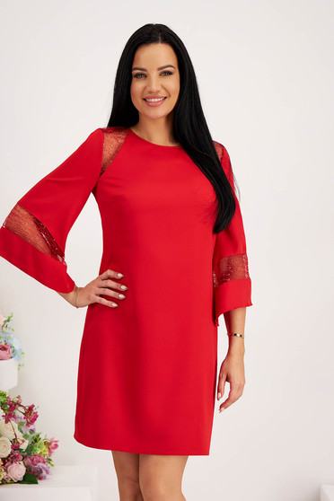 Long sleeve dresses - Page 4, - StarShinerS elastic cloth short cut straight with bell sleeve red dress - StarShinerS.com
