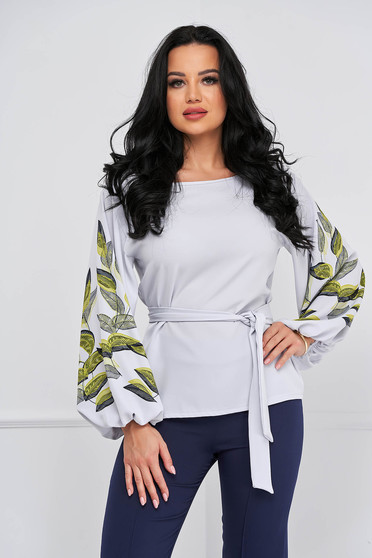- StarShinerS grey women`s blouse with straight cut with puffed sleeves georgette