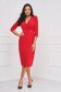 Red Elastic Fabric Midi Pencil Dress with Crossover Neckline - StarShinerS 3 - StarShinerS.com