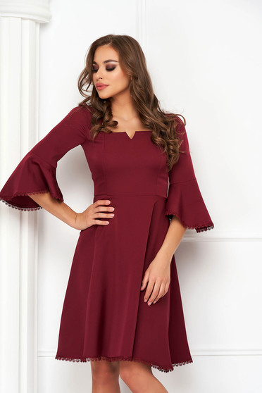 Burgundy dresses, Burgundy dress cloche elastic cloth with ruffled sleeves - StarShinerS - StarShinerS.com