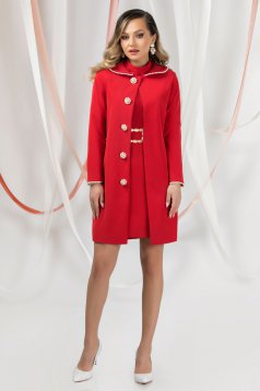 Red overcoat cloth straight with pearls