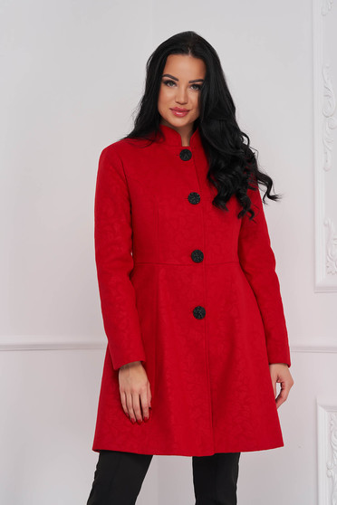 Long coats, Red coat jacquard cloche with pockets - StarShinerS.com