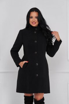 Black coat tented cloth high collar lateral pockets