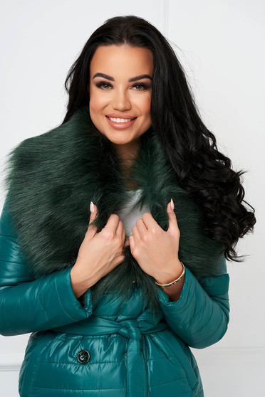 Jackets, Green jacket from slicker long with faux fur accessory - StarShinerS.com