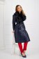 Dark blue jacket from slicker long with faux fur accessory 4 - StarShinerS.com