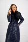 Dark blue jacket from slicker long with faux fur accessory 1 - StarShinerS.com