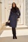 Long Navy Padded Jacket Accessorized with Detachable Faux Fur - Artista 4 - StarShinerS.com