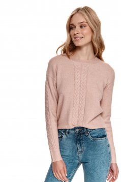 Pulover tricotat roz deschis cu croi larg - Top Secret