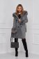 Palton din lana gri cambrat cu gluga detasabila accesorizata cu blana ecologica - SunShine 3 - StarShinerS.ro