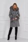 Palton din lana gri cambrat cu gluga detasabila cu blana ecologica- SunShine 1 - StarShinerS.ro