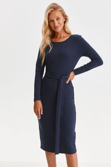 Blue dresses, Dark blue dress textured crepe pencil accessorized with tied waistband - StarShinerS.com