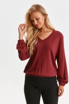 Burgundy women`s blouse loose fit jersey with v-neckline