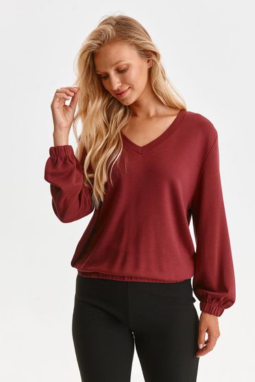 Casual Blouses, Burgundy women`s blouse loose fit jersey with v-neckline - StarShinerS.com