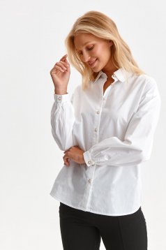 White women`s shirt cotton closure with gold buttons