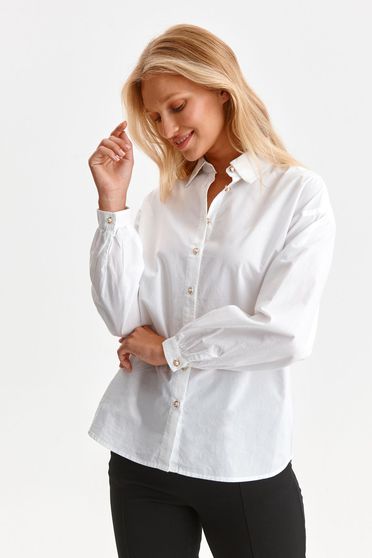 Cotton shirts, White women`s shirt cotton closure with gold buttons - StarShinerS.com