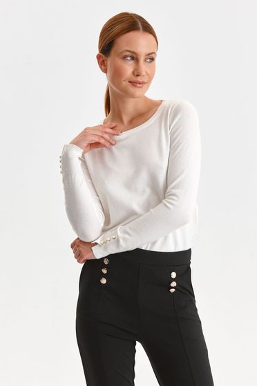 Tinted jumpers, White sweater knitted thin fabric neckline - StarShinerS.com