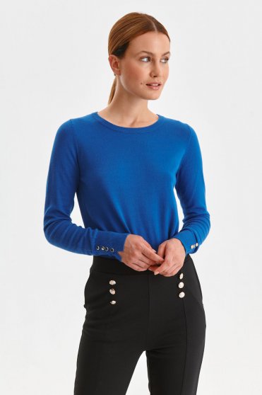Casual jumpers, Blue sweater lycra loose fit with rounded cleavage - StarShinerS.com