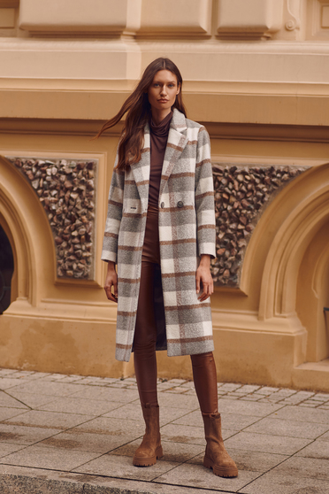 Coats, Grey coat with pockets cloth straight - StarShinerS.com