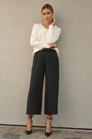 Trousers, Black trousers elastic cloth flared - StarShinerS.com