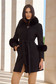 Palton din lana negru cambrat cu insertii din blana ecologica - SunShine 2 - StarShinerS.ro