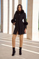 Palton din lana negru cambrat cu insertii din blana ecologica - SunShine 3 - StarShinerS.ro