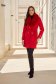 Palton din lana rosu cambrat cu guler detasabil din blana ecologica - SunShine 6 - StarShinerS.ro