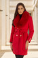 Palton din lana rosu cambrat cu guler detasabil din blana ecologica - SunShine 3 - StarShinerS.ro