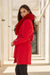 Palton din lana rosu cambrat cu guler detasabil din blana ecologica - SunShine 2 - StarShinerS.ro
