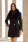 Palton din lana negru cambrat cu guler detasabil din blana ecologica - SunShine 1 - StarShinerS.ro