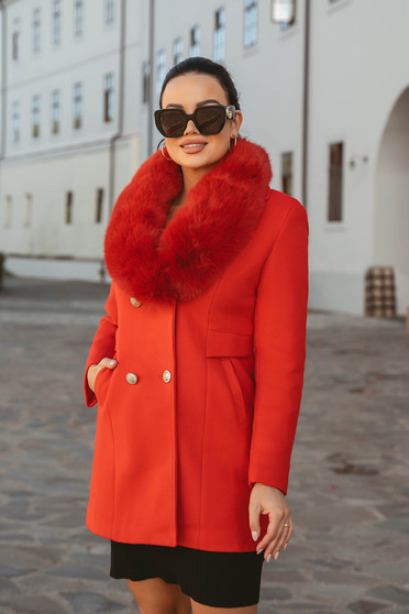 Coats & Jackets, Red coat cloth wool fur collar tented - StarShinerS.com