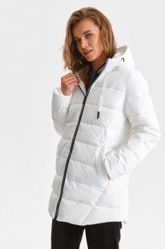 White jacket from slicker midi loose fit the jacket has hood and pockets