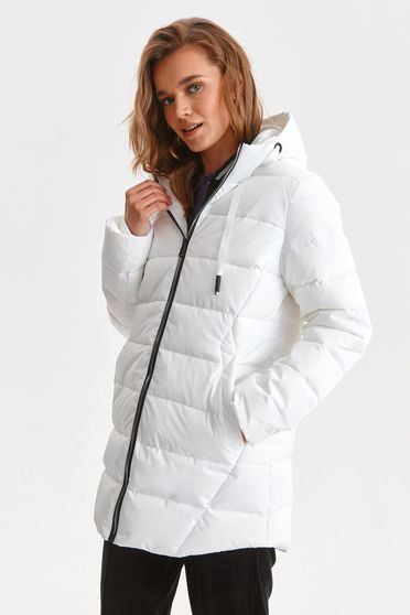 Jackets, White jacket from slicker midi loose fit the jacket has hood and pockets - StarShinerS.com
