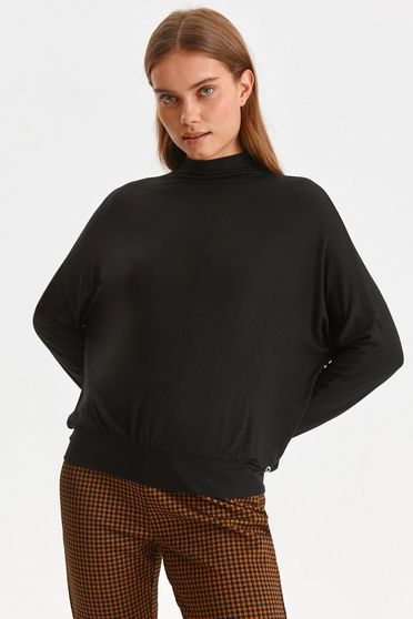 Bluze Casual, Bluza dama din material elastic neagra cu croi larg pe gat - Top Secret - StarShinerS.ro