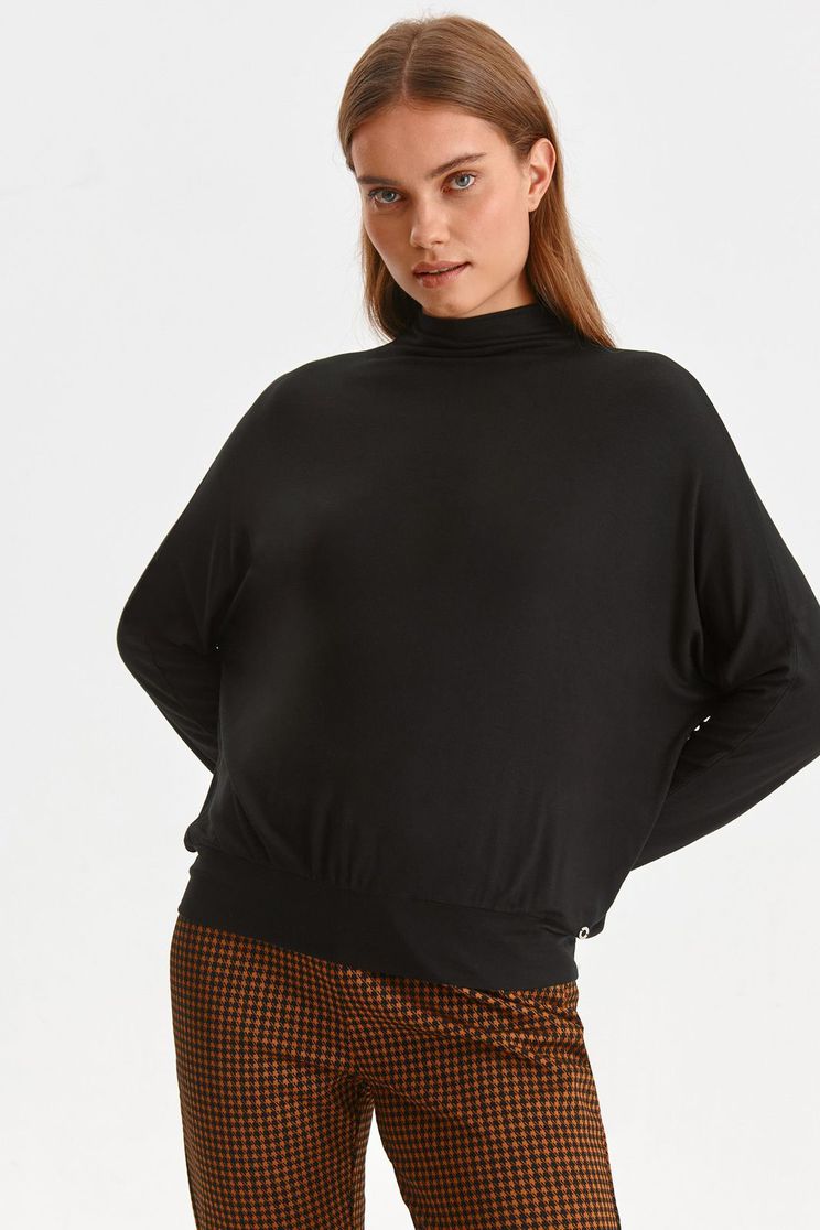 Black women`s blouse loose fit with turtle neck from elastic fabric
