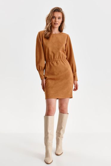 Faux leather dresses, Lightbrown dress from ecological leather pencil long sleeved - StarShinerS.com