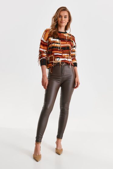 Casual jumpers, Brown sweater knitted loose fit with fringes - StarShinerS.com