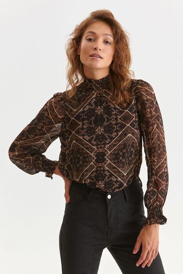 Black women`s blouse with turtle neck from veil fabric