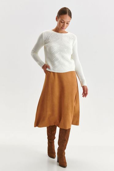 Casual jumpers, White sweater knitted loose fit neckline - StarShinerS.com