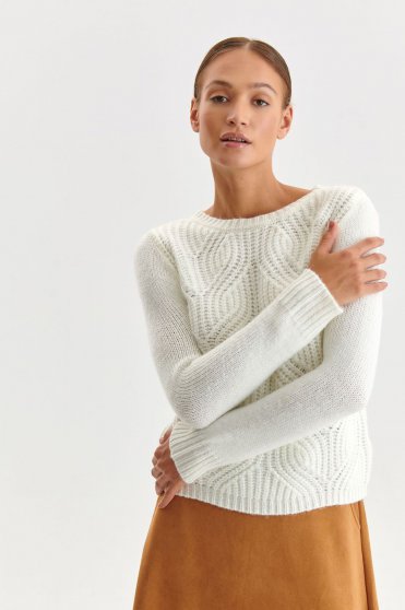 Sweaters, White sweater knitted loose fit neckline - StarShinerS.com