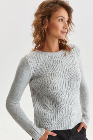 Casual jumpers, Grey sweater loose fit knitted neckline - StarShinerS.com