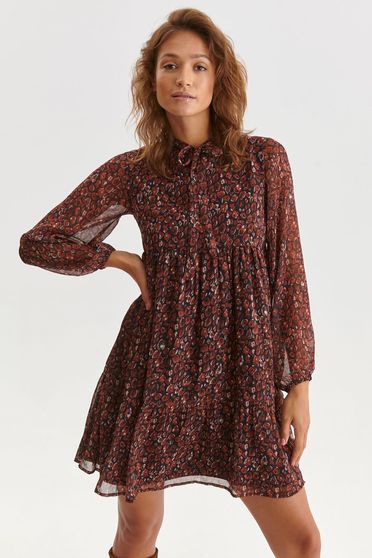 Online Dresses, Brown dress from veil fabric cloche short cut with floral print - StarShinerS.com