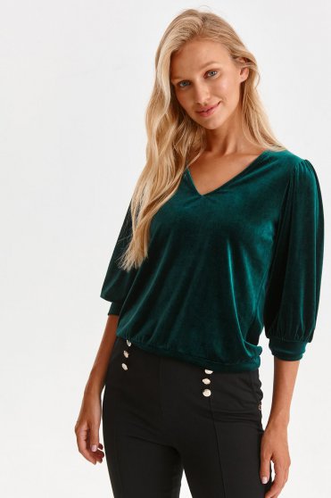 Casual Blouses, Green women`s blouse velvet loose fit with v-neckline - StarShinerS.com