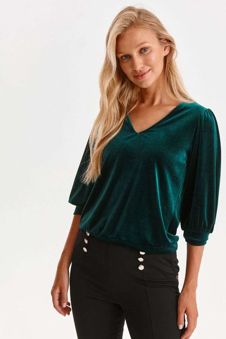 Blouses, Green women`s blouse velvet loose fit with v-neckline - StarShinerS.com