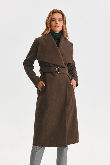 Paltoane dama online, marimea XL, Palton din stofa maro cu croi larg si buzunare - Top Secret - StarShinerS.ro
