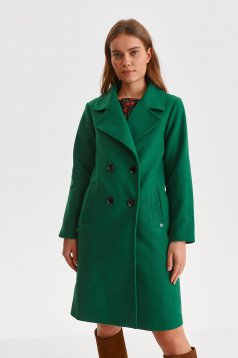 Palton din stofa verde-inchis cu croi drept si buzunare - Top Secret